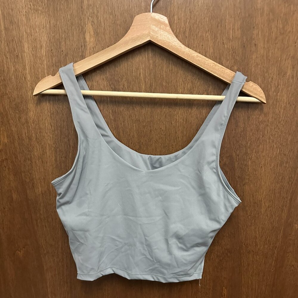 Grey Athletic Crop Top with Built-In Bra - Size L